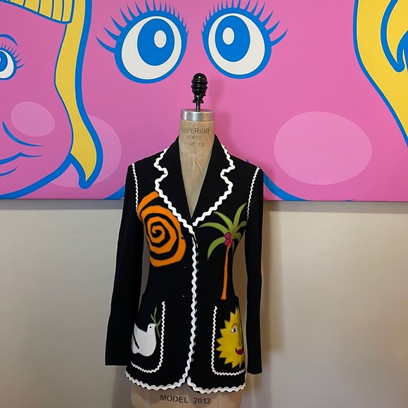 Moschino Rickrack  Black Blazer The Nanny Iris Apfel Sun Dove Palm Tree - Picture 1 of 16